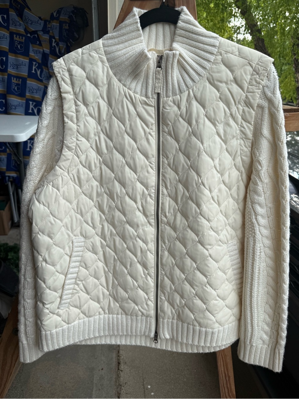 Talbots Cream Quilted Zip-Front Jacket